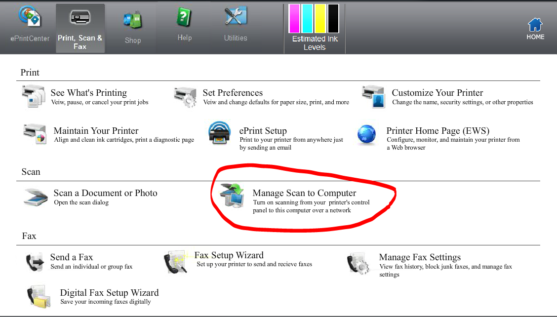 OfficeJet Pro 8600 - how to enable scan to computer - HP Support Community - 4592684
