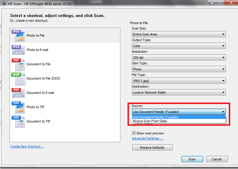 HP 4630 Does not want to scan multiple docs through the frrd... - HP  Support Community - 4779933