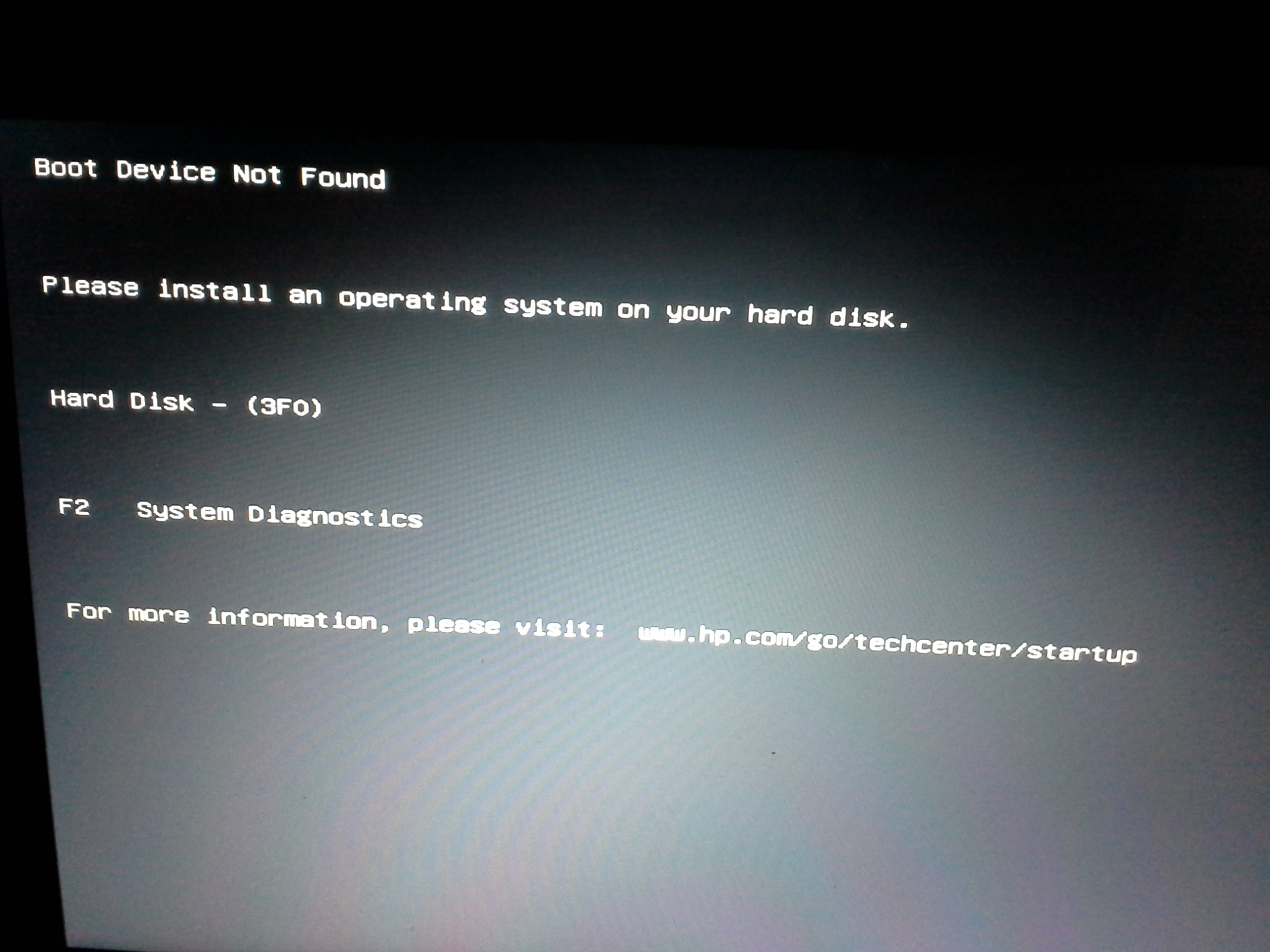 Solved: Re: "Hard Disk - (3F0) BootDevice not found" Error Message - HP  Support Community - 5469074