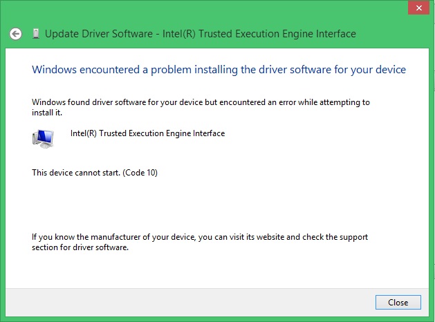 Intel trusted execution engine interface has a driver problem windows 10
