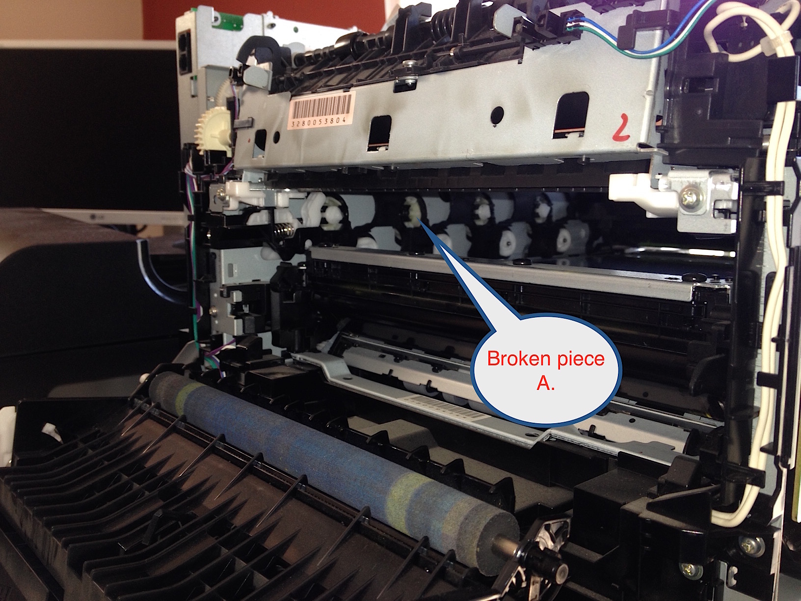 CM1415fn broken part of sprocket that rotates toner cartrid... HP