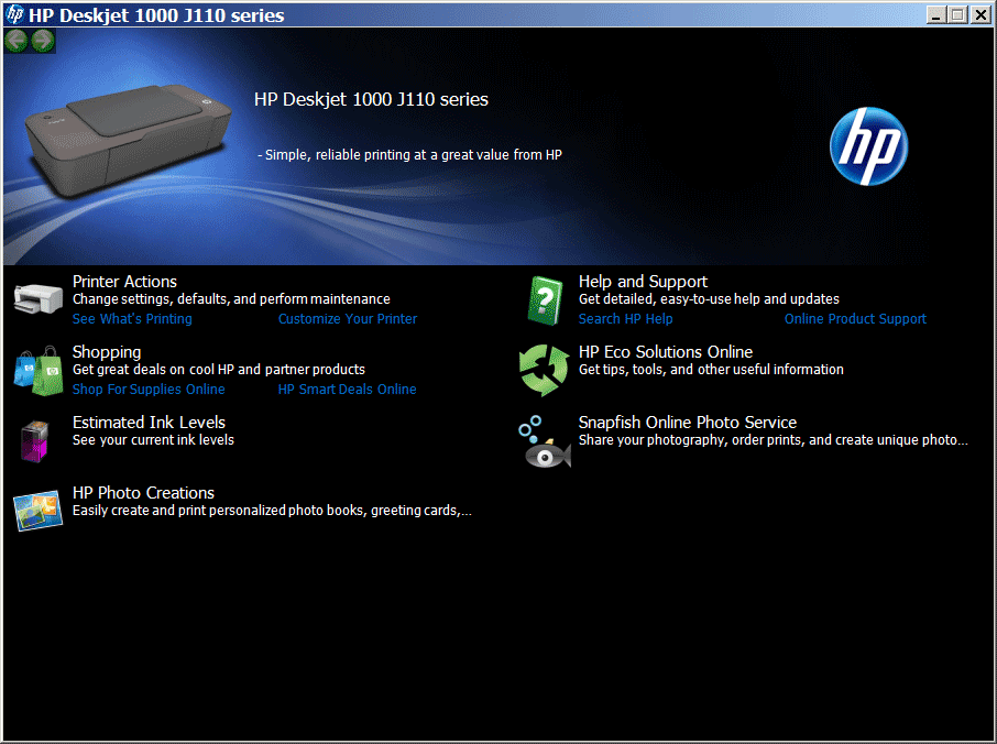 Deskjet 1000 J110- Cannot find an option to check ink levels... - HP  Support Community - 4941866