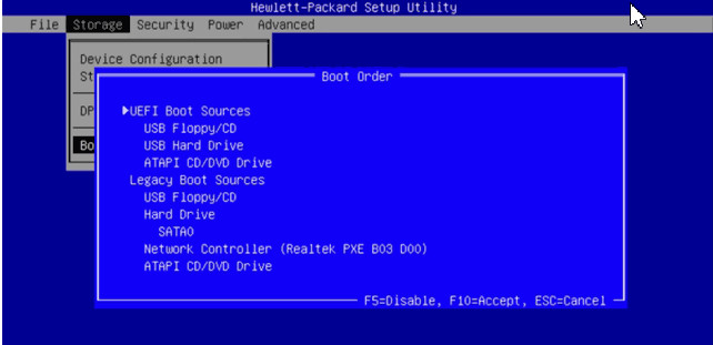 Boot attempt. Hewlett-Packard Setup Utility установка виндовс.