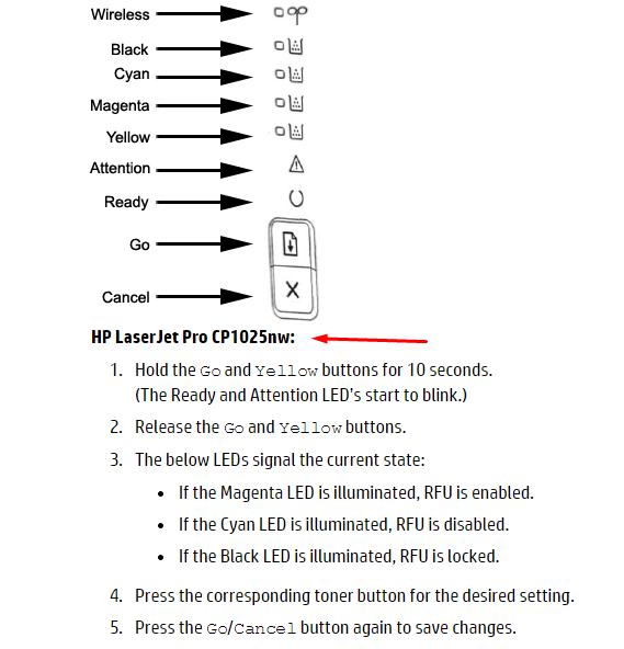 HP LaserJet CP1025nw, toggle RFU and upgrade firmware - HP Support  Community - 5010094