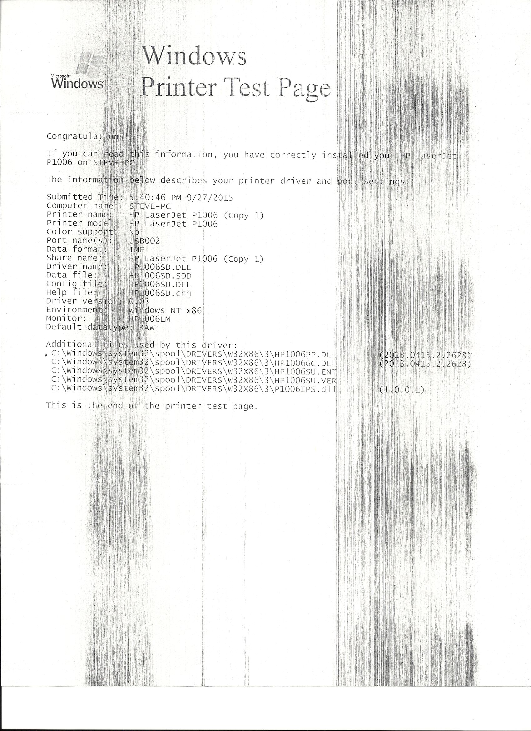 Solved streaks in print on a B/W laserjet printer HP Support