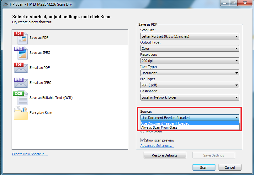 My MFP M225dw will not scan from document feeder HP Support Community