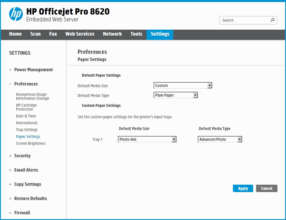 Paper Mismatch Error when printing from HP Social Media Sna... HP