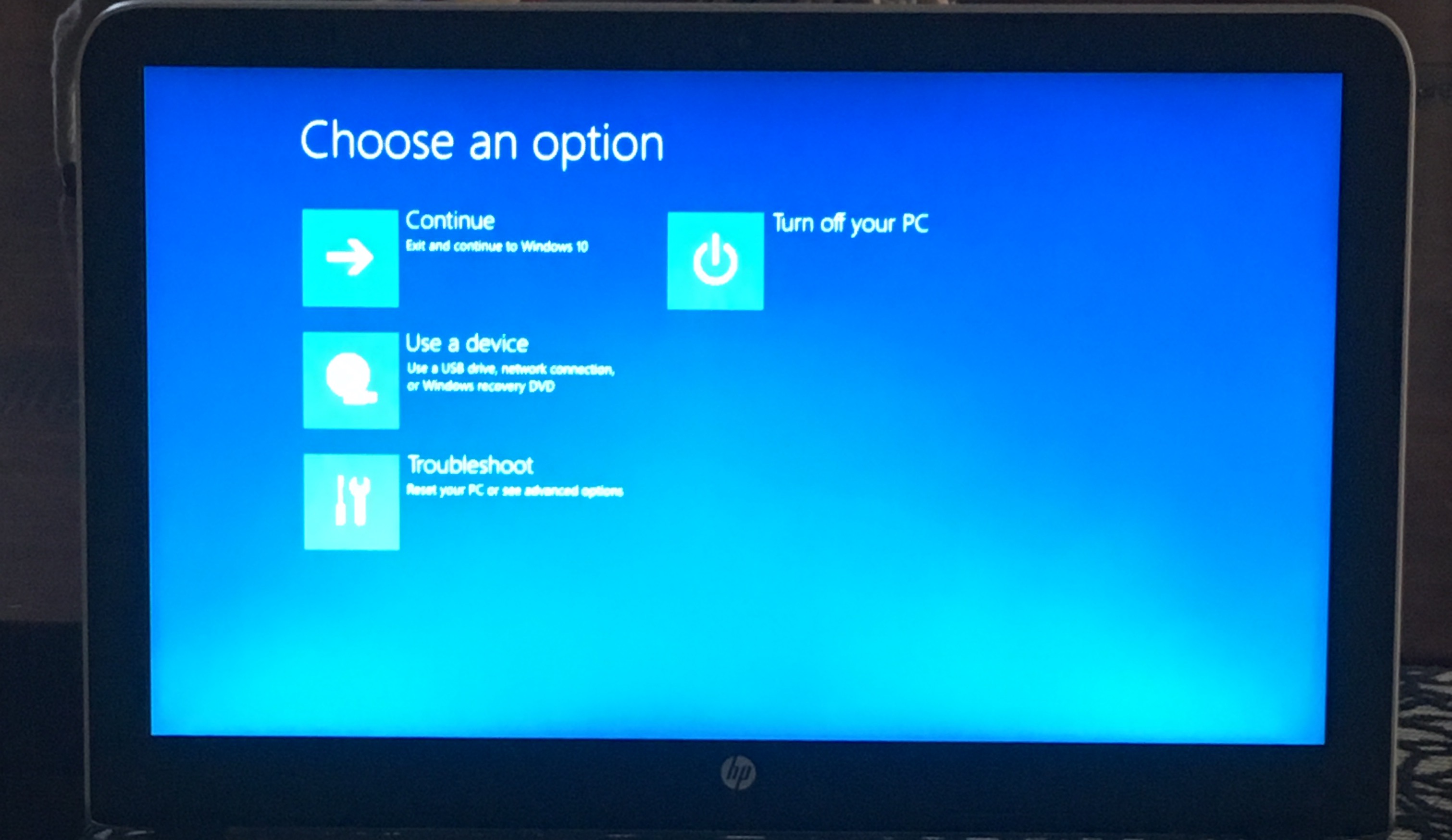 choose an option windows 10 hp