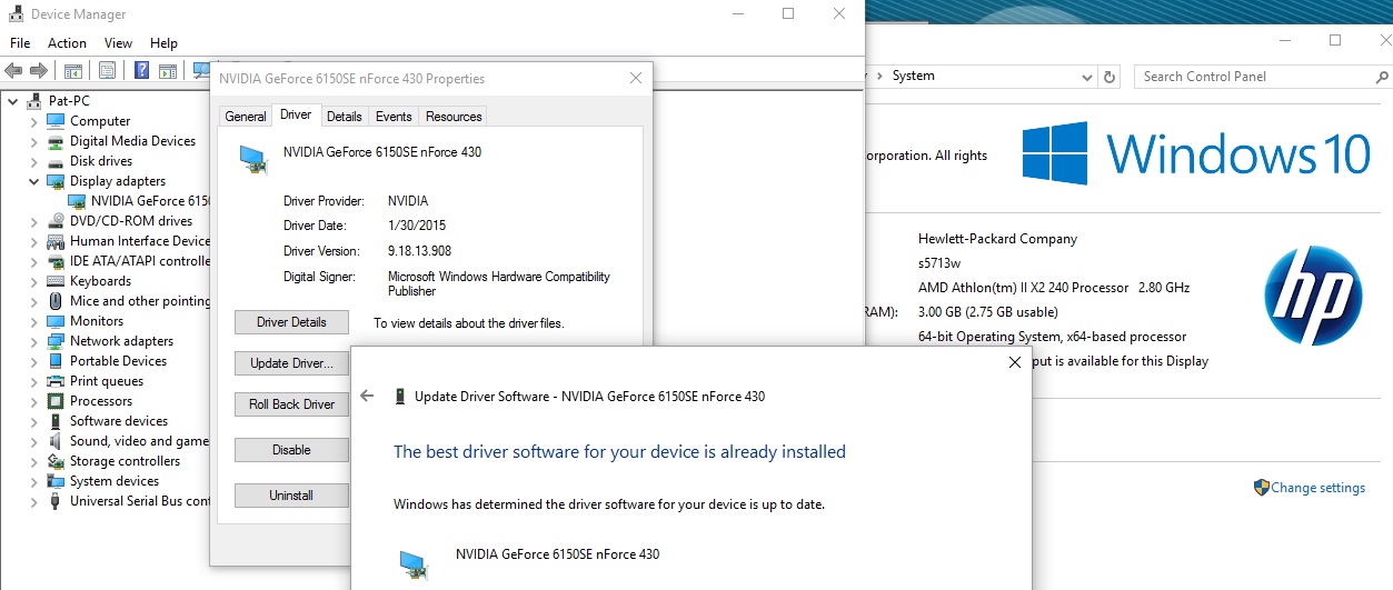 Solved: Driver Update for NVIDIA GeForce 6150SE nForce 430 for Windo... -  HP Support Community - 5181377