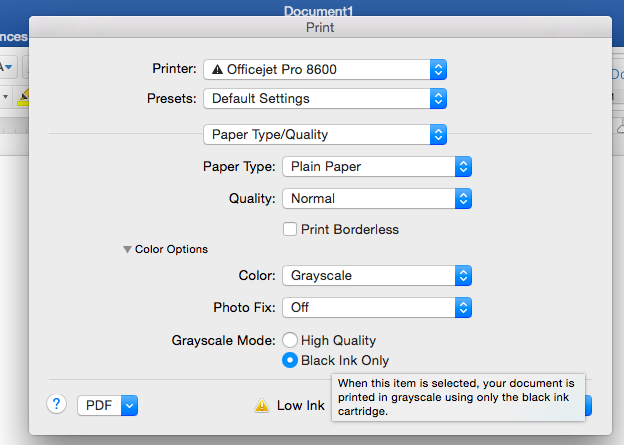 Solved: Black Ink Only Printing via Mac OSX 10.10 Officejet Pro 8600 - HP  Support Community - 5579891
