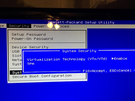 how to access BIOS to enable the VT-x setting on a HP Envy
