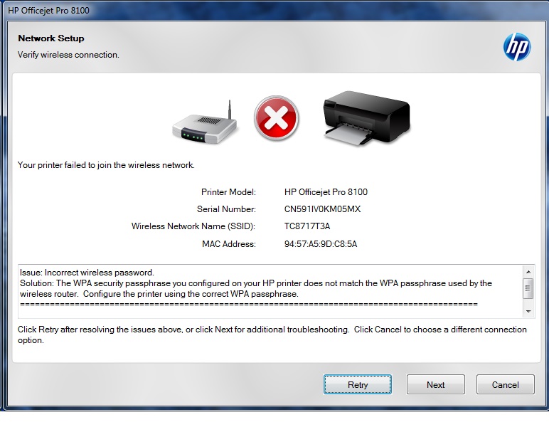 problems connecting an HP Officejet Pro 8100 to a wirelss ne... - HP  Support Community - 5725985
