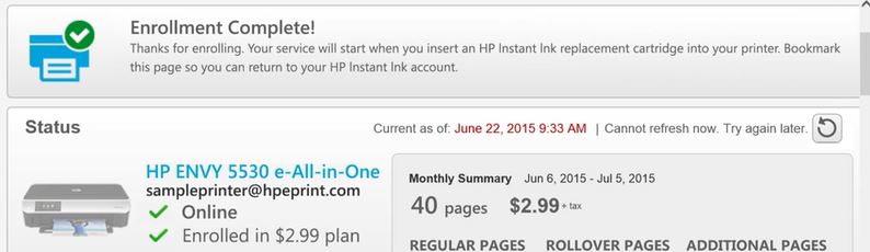 cannot print hp instant ink problem