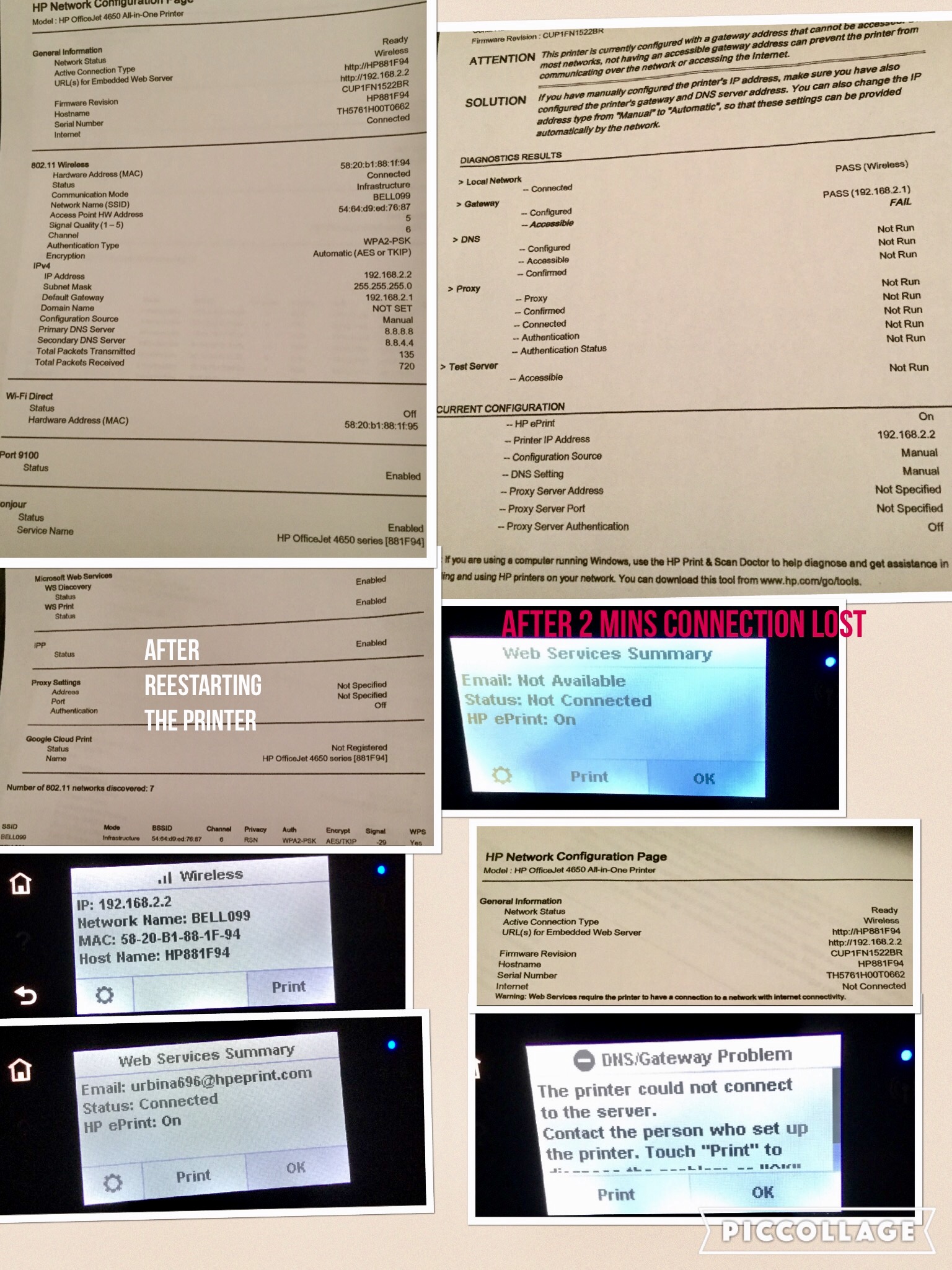 dns gateway problem hp printer
