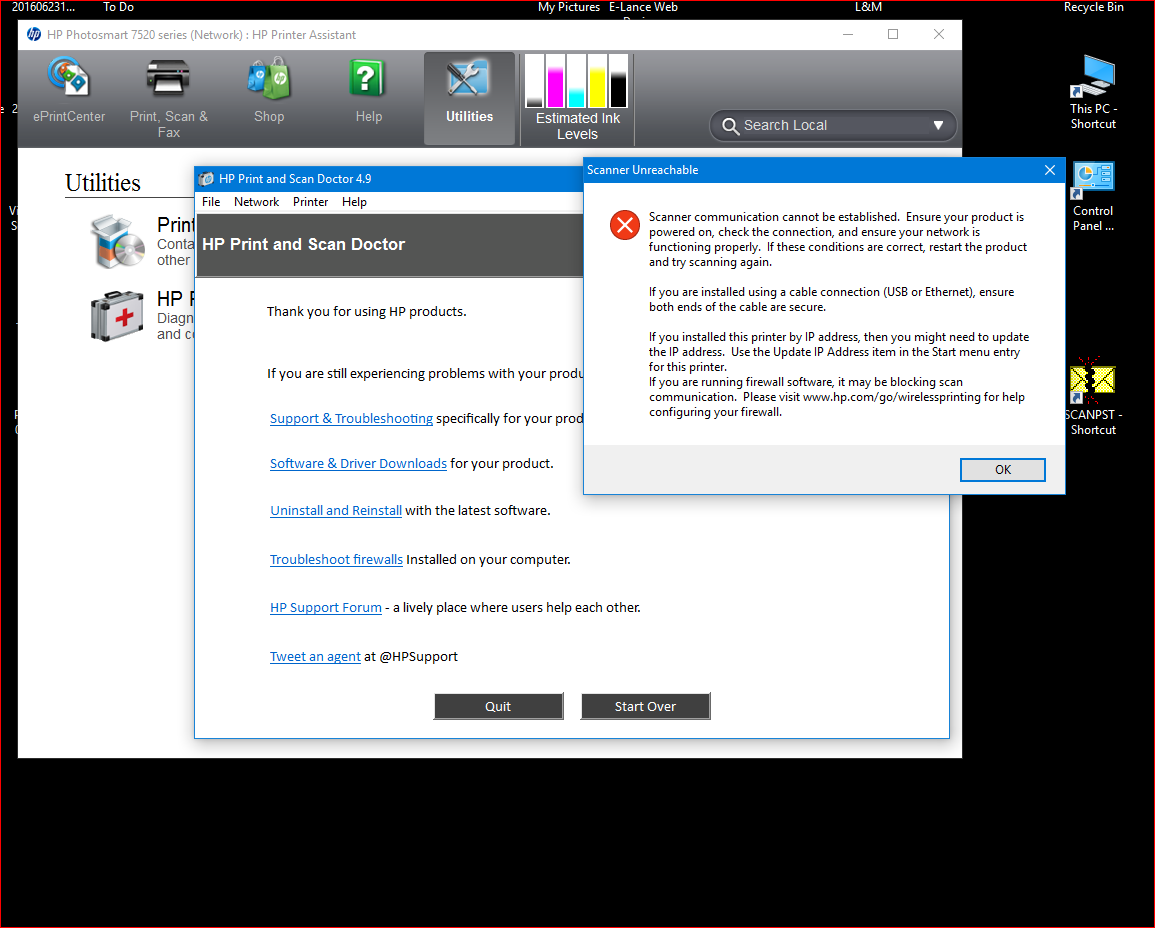 Photosmart 7520 won't scan HP Support Community 5801664