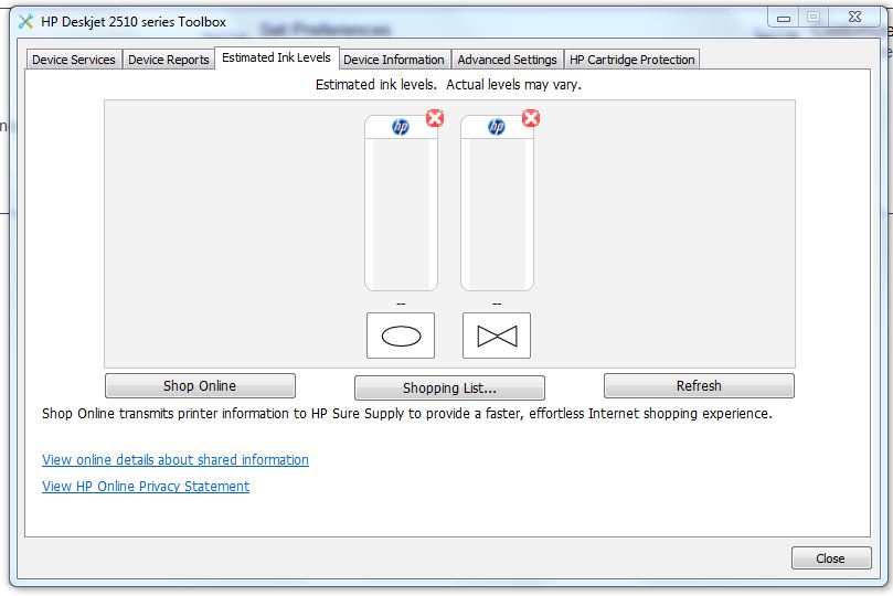 HP 2515: INK CARTRIDGE FAILURE -CARTRIDGES LISTED ABOVE ARE ... - HP  Support Community - 5807346