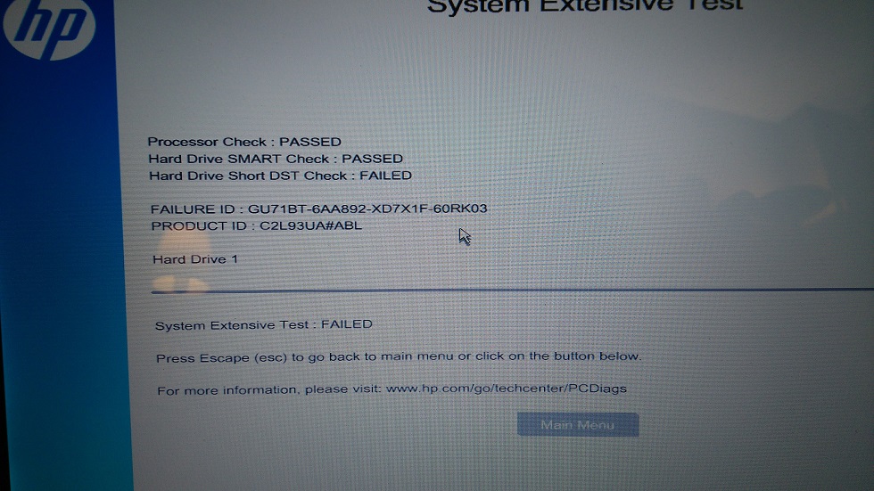 hard drive short dst check failed fix