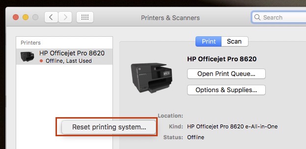 Reset printing system