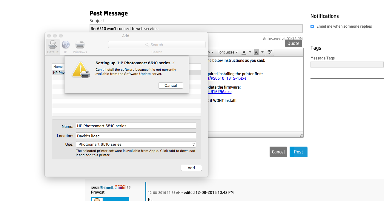 Solved 6510 won't connect to web services HP Support Community 5883341