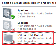 Solved: Nvidia HDMI Output "Not plugged in" - Audio not going to TV - HP  Support Community - 981923