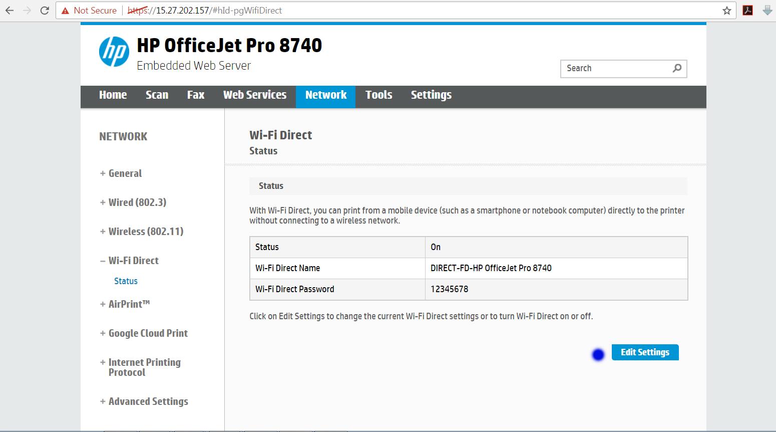 Solved: How to Change Printer password when using Direct Wireless co... - HP  Support Community - 5957884