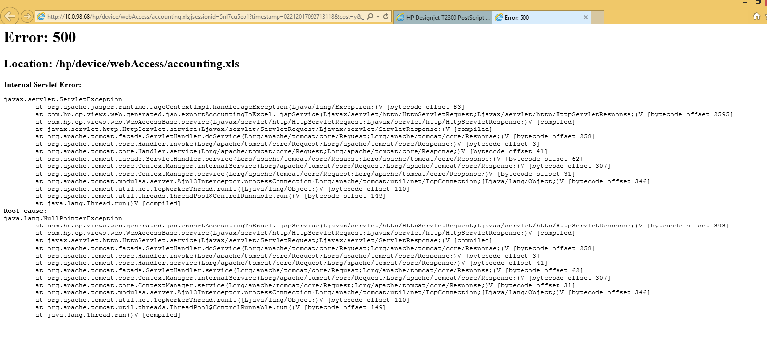 Error 500 when exporting accounting to excel - HP Support Community ...