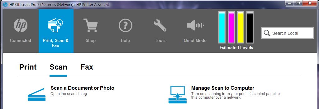 Solved: Officejet Pro 7740 - Cannot enable Manage Scan to Computer - HP  Support Community - 6016063