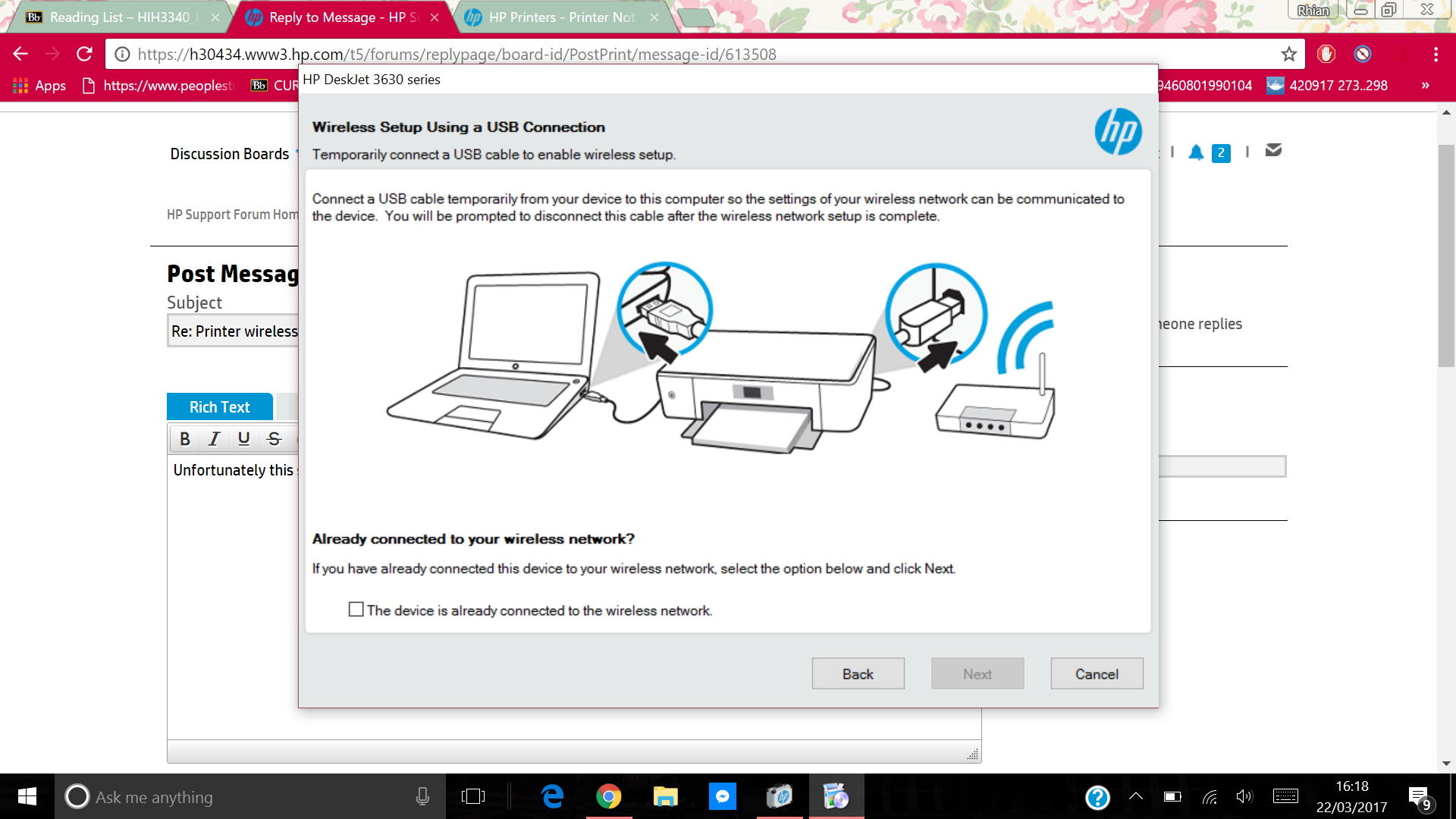 Printer wireless button blinking, will not connect wirelesse... - HP  Support Community - 6041427