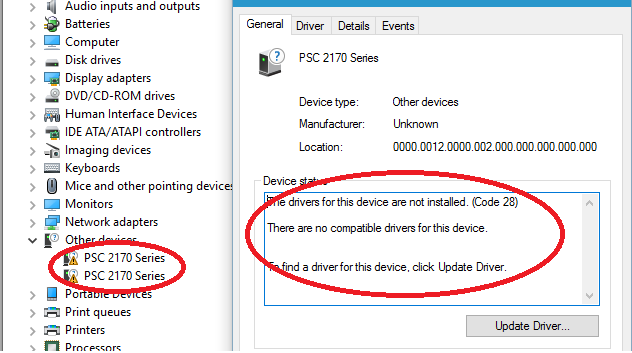Solved: Printer 'Driver Unavailabe' / driver not installed - HP Support  Community - 6058692