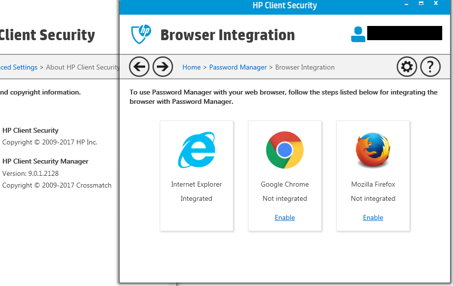 disable hp client security password manager chrome