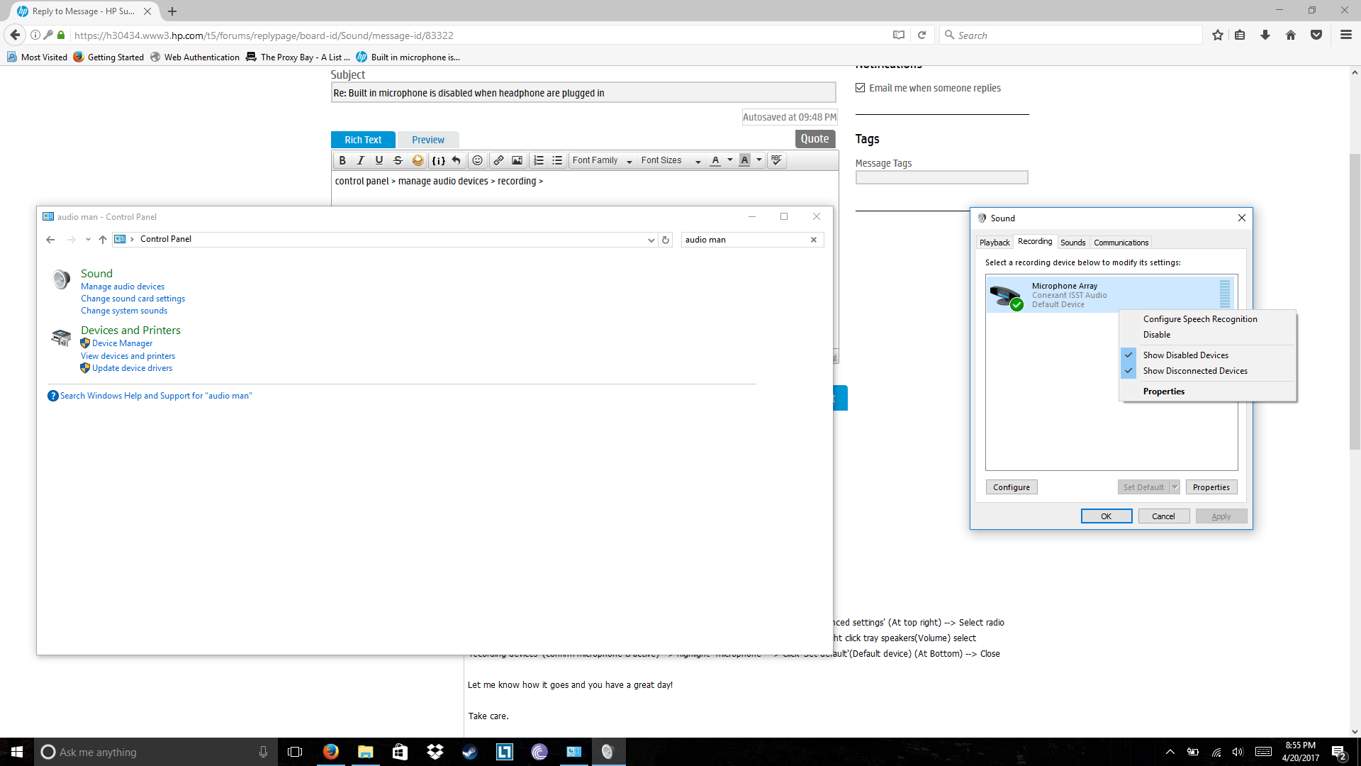 Built In Microphone Is Disabled When Headphone Are Plugged I... - HP ...
