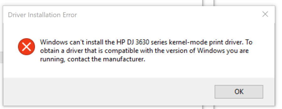 Solved: windows cannot install hp 3632 kernel mode print driver - HP  Support Community - 6093509