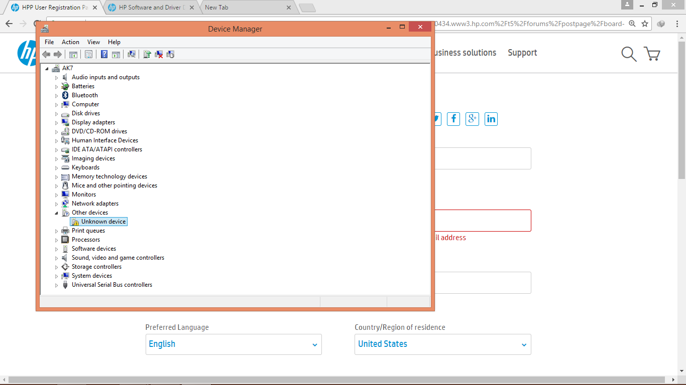 Solved Unknown Device Hp Support Community