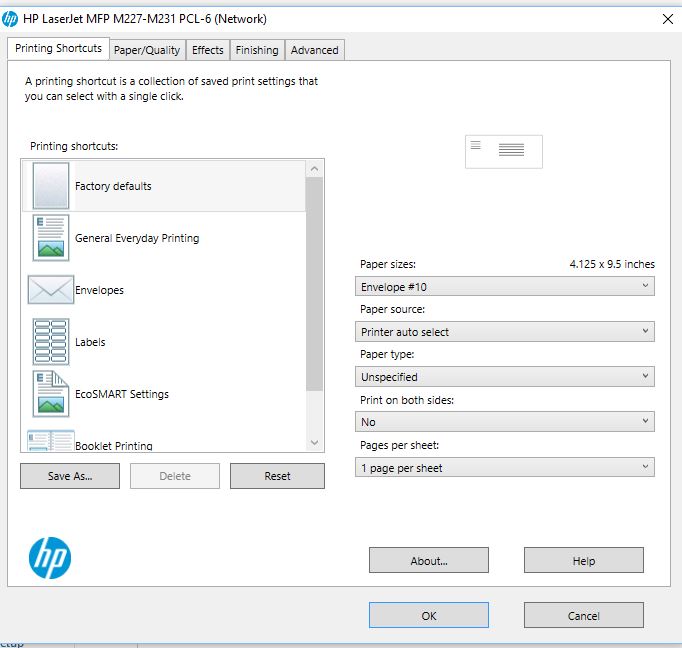 Solved LaserJet Pro M227fdw envelopes print off the top of page, tr