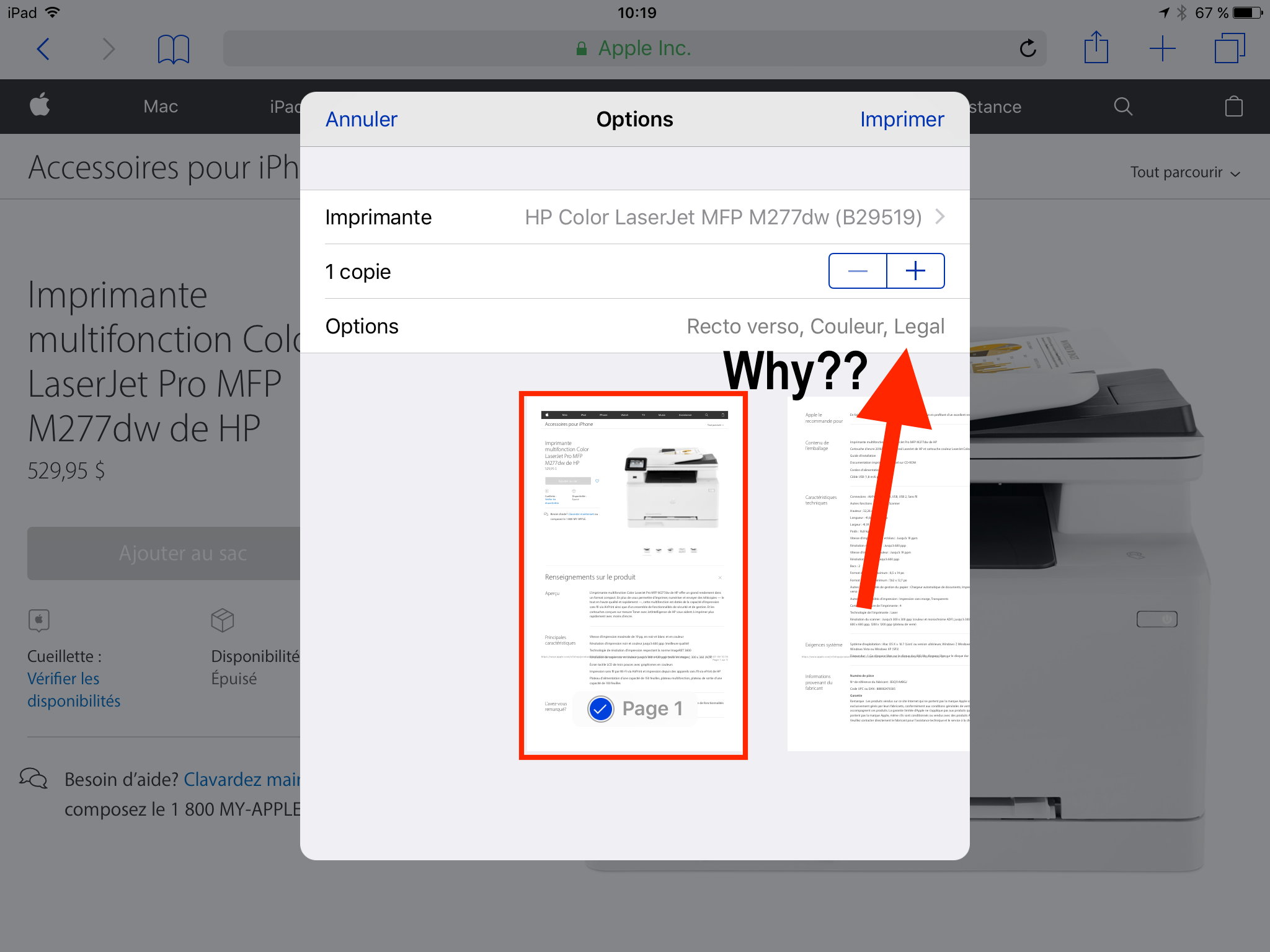 how to change the paper size when printing from iphone