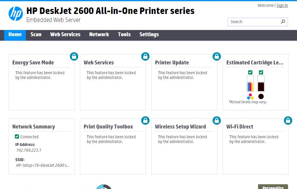 hp printer embedded web server