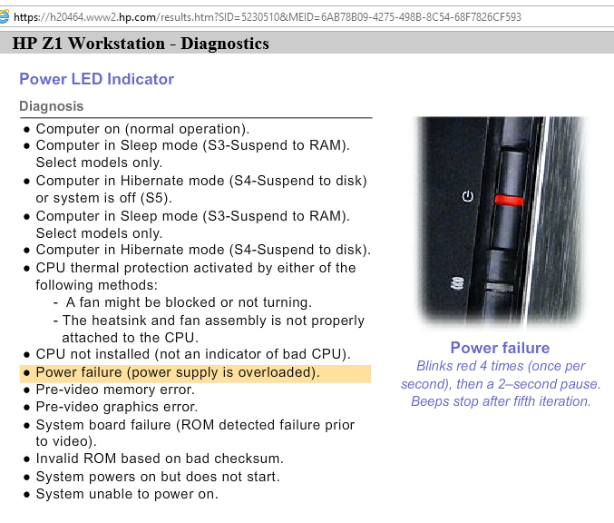 HP Z1 Power Switch Shows 4 Red Flashes and Beeps on Startup - HP Support  Community - 6249340