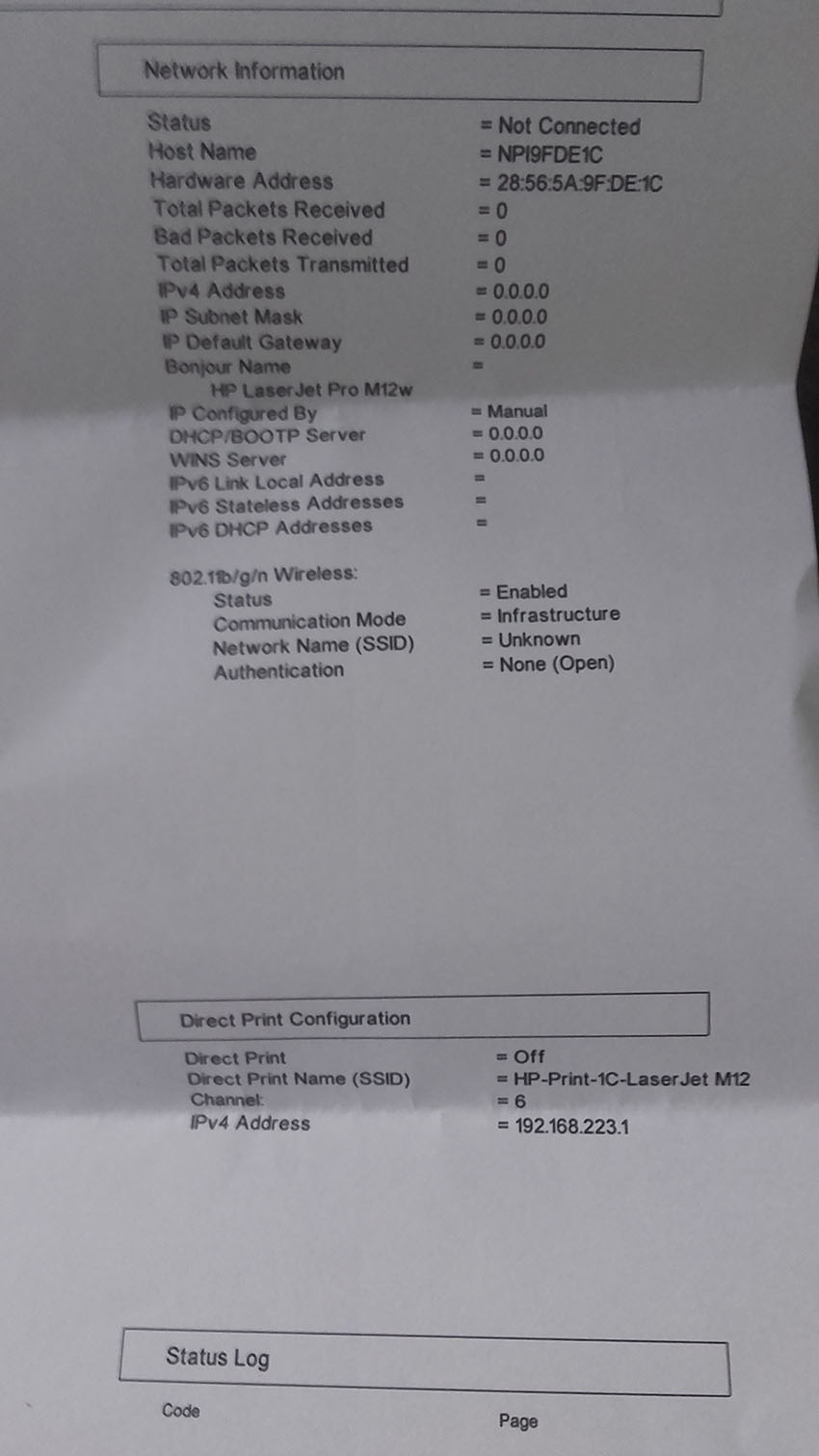 HP LaserJet Pro M12w wi-fi connection problem - HP Support Community -  6253869