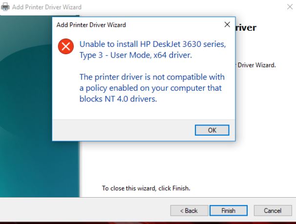 Printer driver is unavailable message