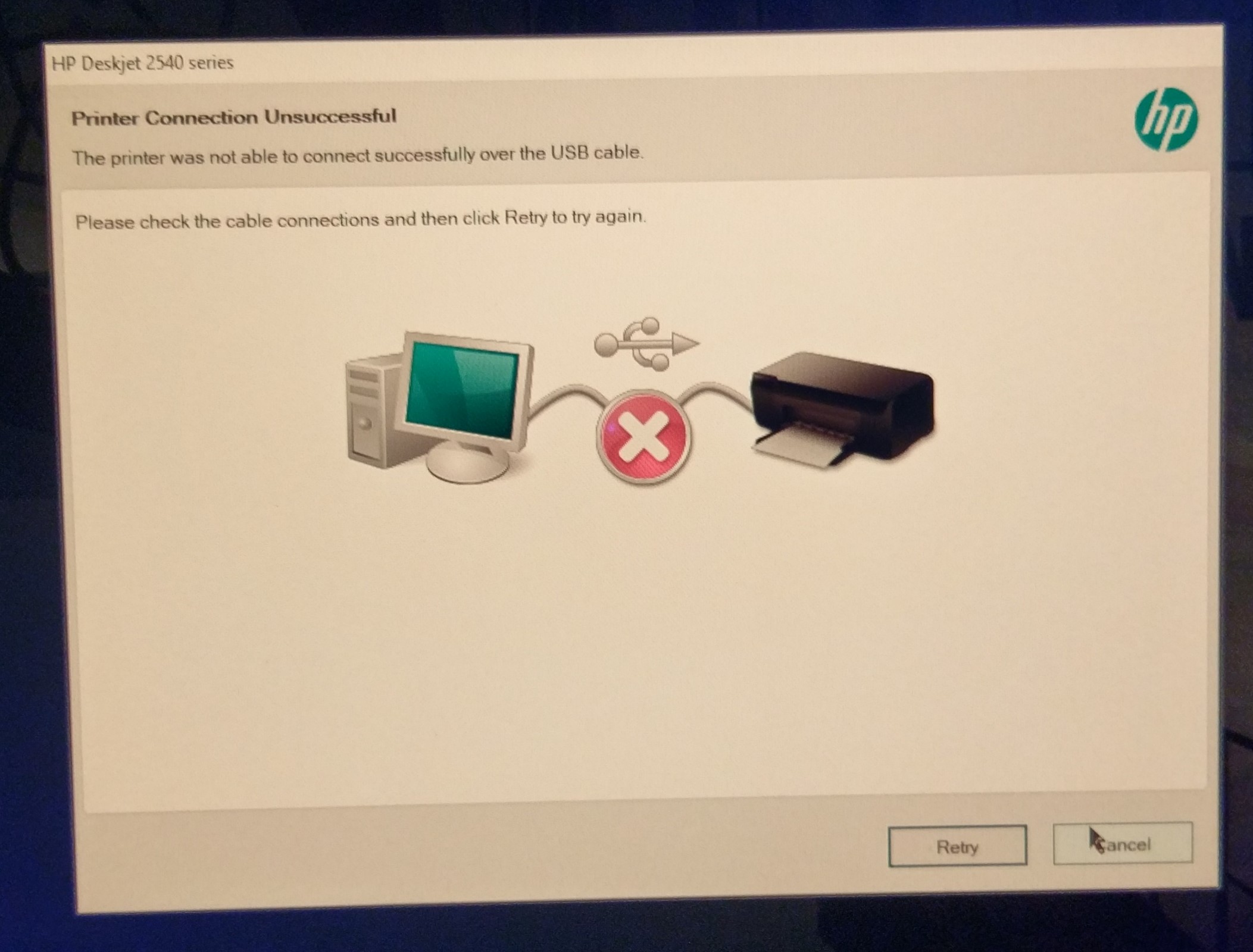 HP Deskjet 2540 series All-In-One USB not connecting - HP Support Community  - 6309247