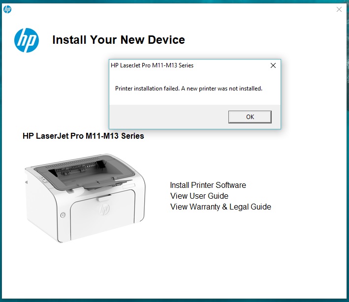 Driver installation Error for HP LaserJet Pro M12a - HP Support Community -  6352623