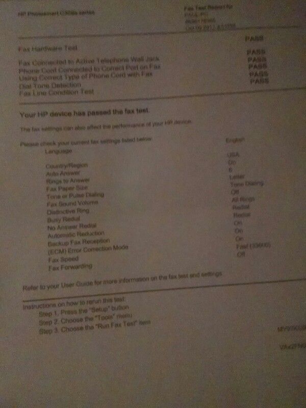 Your HP device passed all fax tests