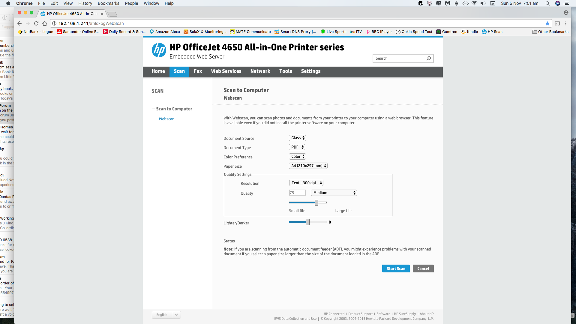 hp officejet 4650 scan to email