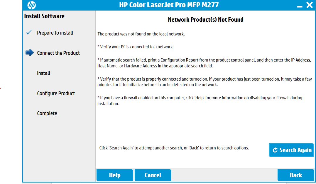 unable to connect HP Laserjet M 277dw - HP Support Community - 6407253