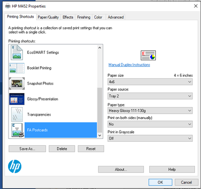 Screenshot of Printer Properties