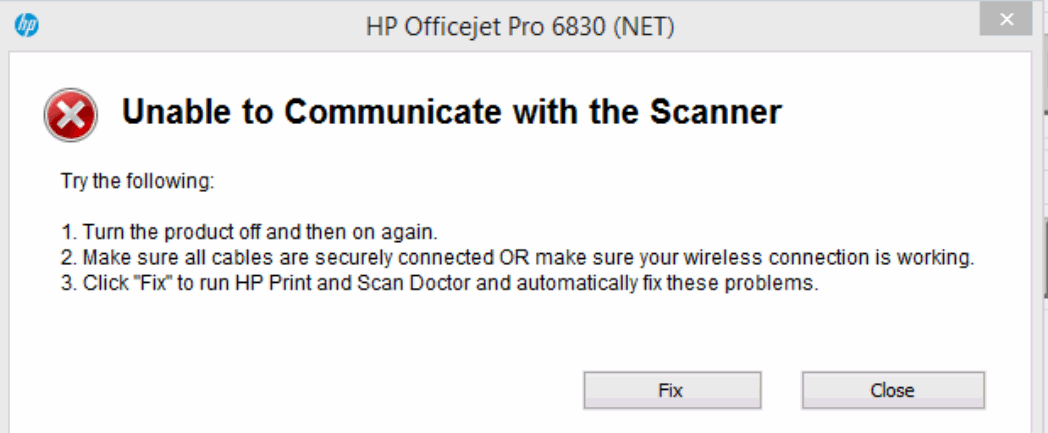 Unable to Communicate with the Scanner - HP Support Community - 6437861