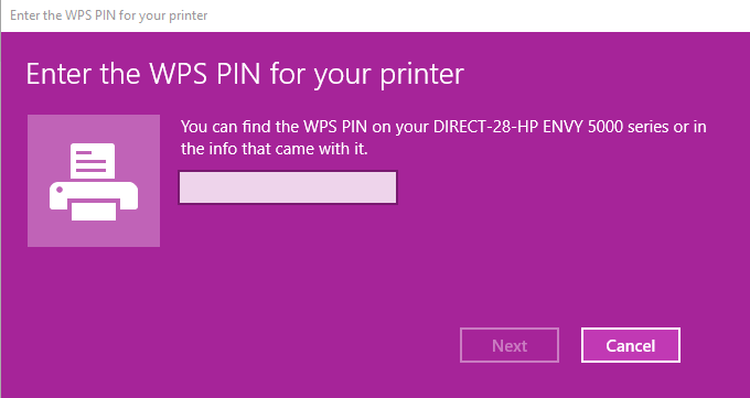 Windows 10 is asking for WPS Pin from the printer. - HP Support Community -  6448658