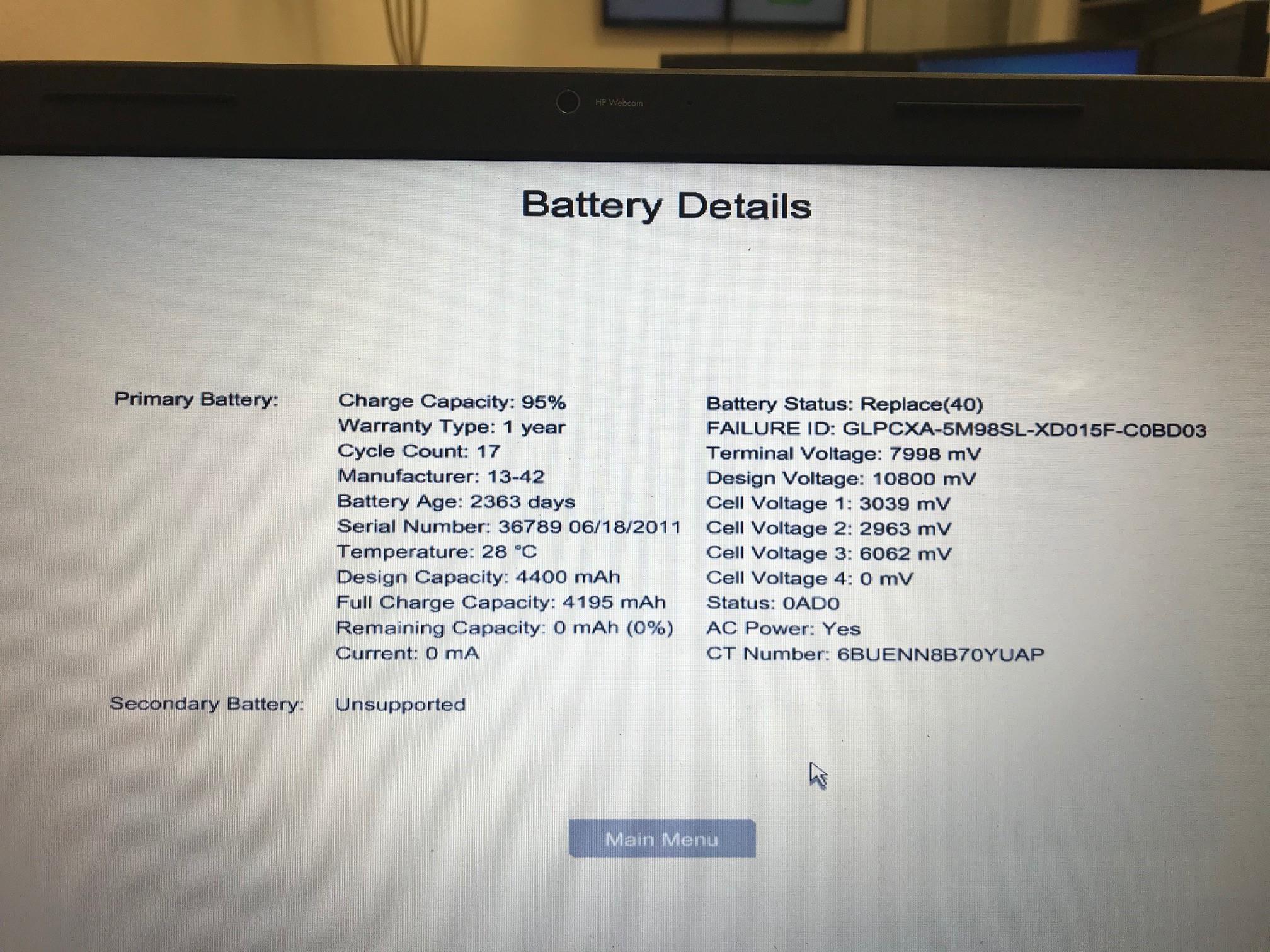 Solved: battery check: primary-replace(40) - HP Support Community - 6455437