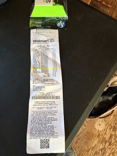 Walmart receipt for ink purchase