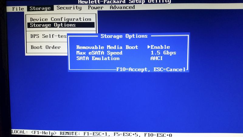 BIOS' "Storage Options>Removable Media Boot>Enable" set properly to allow boot from USB